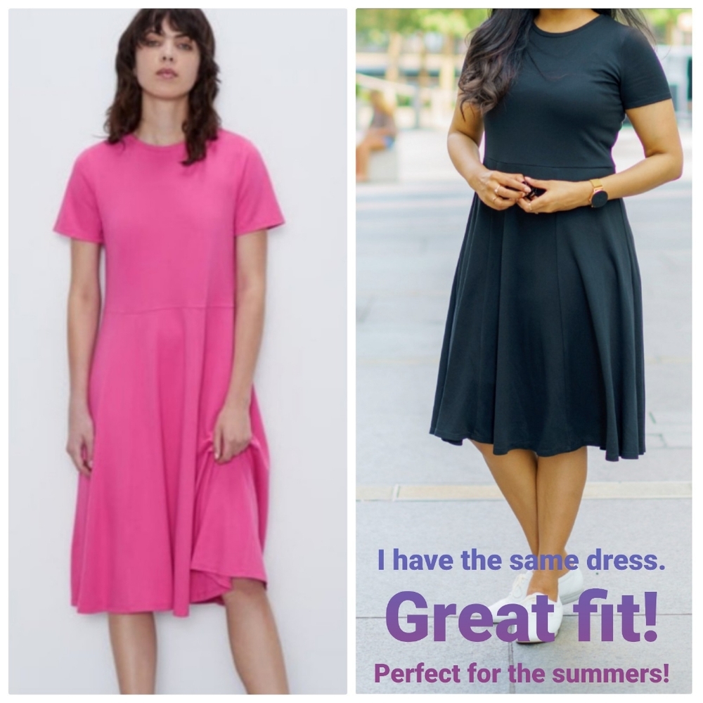 Zara A Line Flared Midi Dress in Fuchsia - Size M